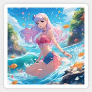 Adventures Anime Girl Swimming ON The Beach Player sand Sticker